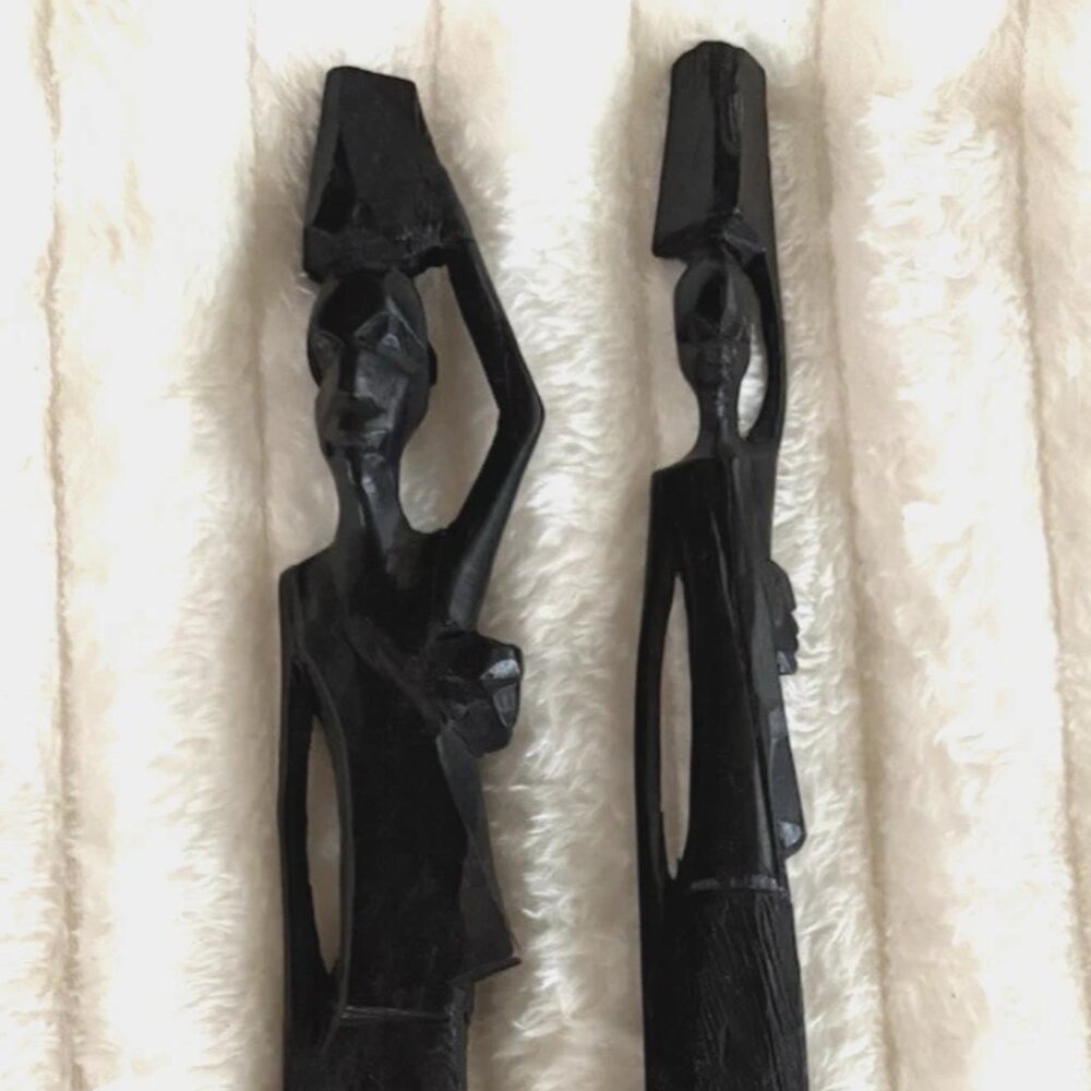 Hand Carved Ebony Wood African Women & Baby Statue Figures